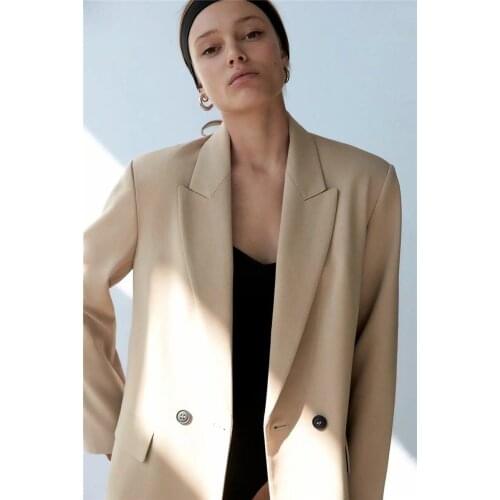 3 Colors Simple Casual Blazer 2021 Women Solid Colors Double Breasted Commute Office Blazer New Autumn Winter All-Match Coats