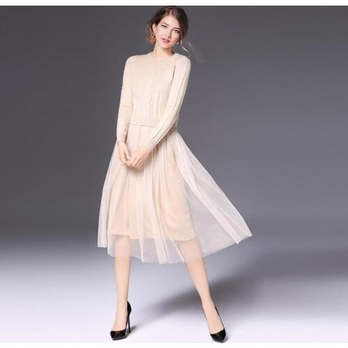 Sexy Long Christmas Sweater Knitted Sweater Dress Autumn Winter Dress Sweater Long Sleeve Mesh Patchwork Women Jumper Office