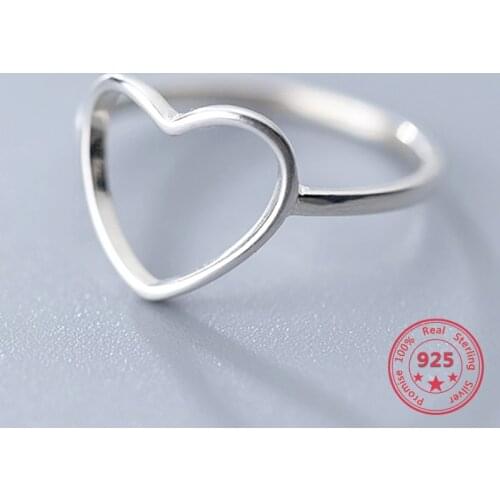 Genuine 100% 925 Sterling Silver Minimalist Ring For Women Wedding Hollow Heart Fashion jewelry Cute Valentines Day Gift
