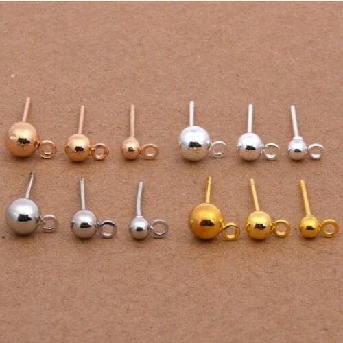 20pcs 3mm 4mm 5mm Gold/Silver Ball Heads Pins Needles Earring Stud Blocks For DIY Handmade Ear Necessary Jewelry Making Findings