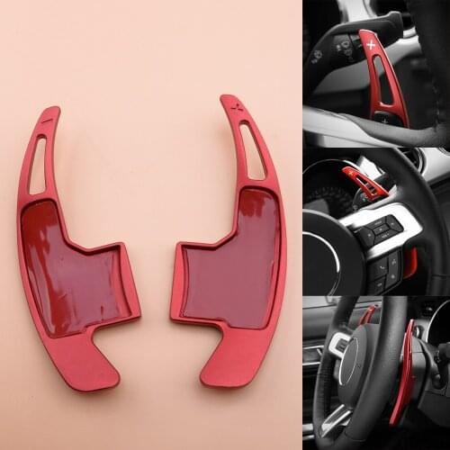 1Pair Aluminum Alloy Steering Wheel Shift Paddle Shifter Extension Trim Cover Red Fit for Ford Mustang 2017 2016 2015