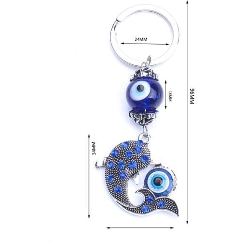 1pc Turkey evil eye keychain hamsa hand key holder blue evileye beads with eye Car key chain for charms key chain ring