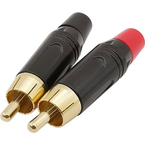 2Pcs Gold Plated RCA Plug Connector Black and Red RCA Male Speaker Plug Jack Soldering Audio Adapter for 6mm Cable