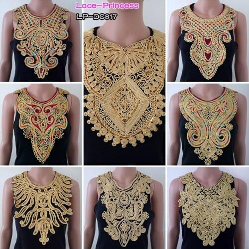 2 PCS gold colorful Sequins rope polyester Embroidered venise lace Decorative collar clothing Accessories collar flower DC817