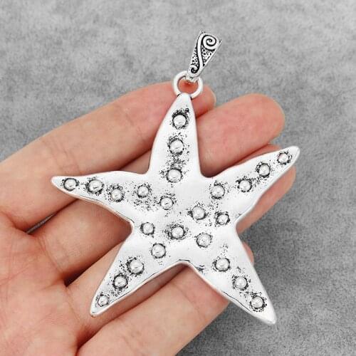 3PCS Antique Large Starfish Star Charms Pendants Beads for Necklace Making Jewelry Findings 75x73mm