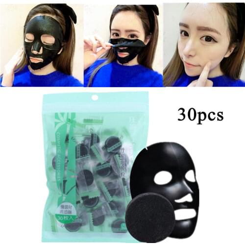 30pcs Disposable Skin Care DIY Facial Bamboo Charcoal Natural Whitening Black Compressed Mask