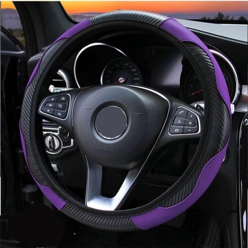 37-38cm Car Steering Wheel Cover Breathable PU Leather Wheel Cover Auto Decoration Carbon Fiber Steering Wheel Cover