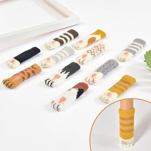 4pcs Table and Chair Foot Pad Foot Cover Protective Cover Cat Claw Knitted Socks Mute Wear-resistant Non-slip Mat Home Mat