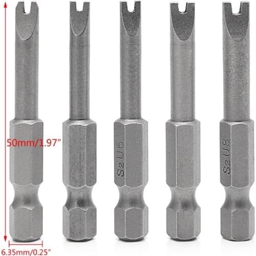 5 Pcs 1/4 Inch S2 Hex Magnetic U Shaped Screwdriver Bits Tools 50mm Length U4-U8