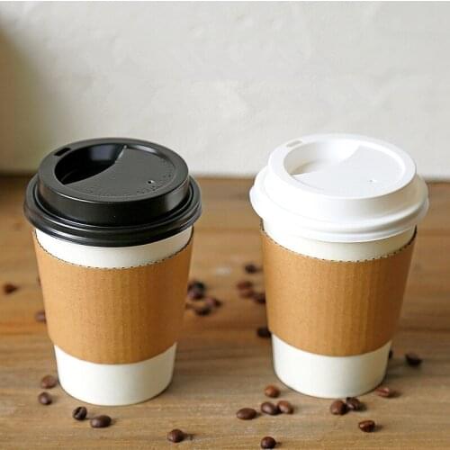 50pcs High quality white coffee cup 400ml 500ml party birthday favor cup insulation hot drink takeaway packaging cups with lid