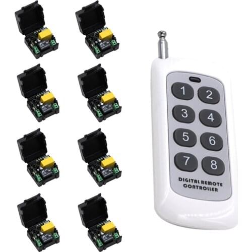 AC220V 1CH RF Wireless Remote Control Switch System 315/433 MHZ 8Keys Transmitters + 8*Receivers Latch/Momentary/Toggle