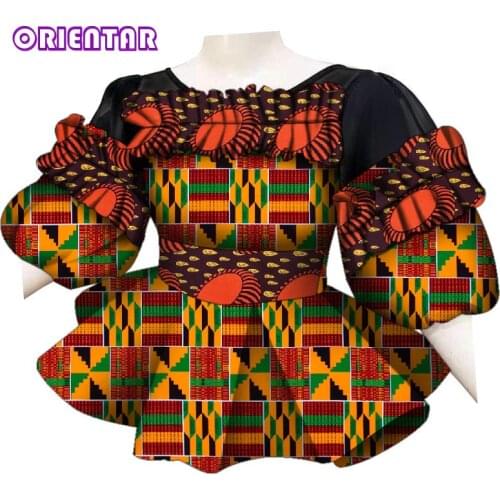 African Women Tops 2021 Short Puff Sleeve Elegant Ruffled Blouse Women African Wax Print Dashiki Shirt African Clothes WY1205