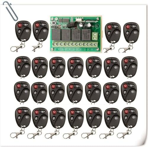DC12V 4CH 10A Wireless Remote Control Switch System teleswitch 1*Receiver + 25pcs Transmitters for Appliances Gate Garage Door