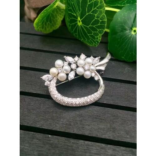 Natural And Real Pearl brooch Free shipping Natural real Pearl 925 sterling silver brooch