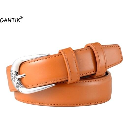 CANTIK Fashion Design Floral Pattern Buckles Womens Quality Genuine Leather Belts Clothing Decorative Accessories 2.8cm FCA077