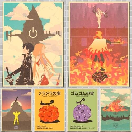 One Piece Devil Fruits and Minimalistic Anime Poster Wall Stickers For Home Room Bar Decor Art