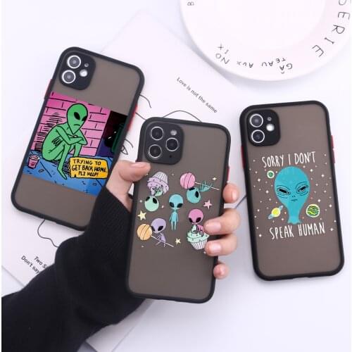 Black Frame Funny Alien Girls Camera Protection Bumper Phone Case For iPhone 11 Pro 8 8Plus X XS Max 7 Shockproof Back Cover