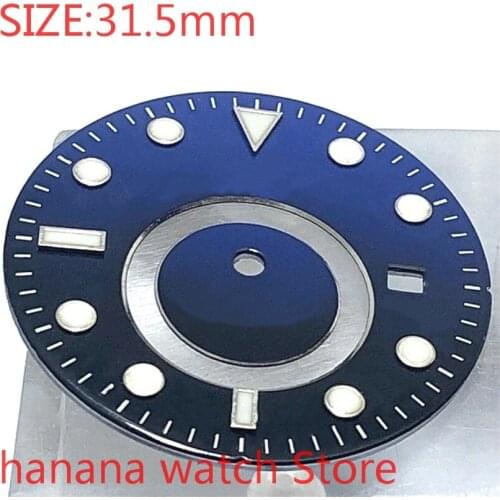 No BLIGER logo dial size 31.5mm premium watch parts blue dial mens watch night dial, suitable for Miyota-DG-2813-3804