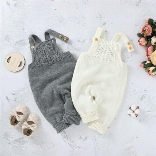 Cute Kids Baby Boy Girls Sleeveless Solid Color Jumpsuit Fashion Knitted Sweater Playsuit for Newborn Baby Boys Girls 3-24M