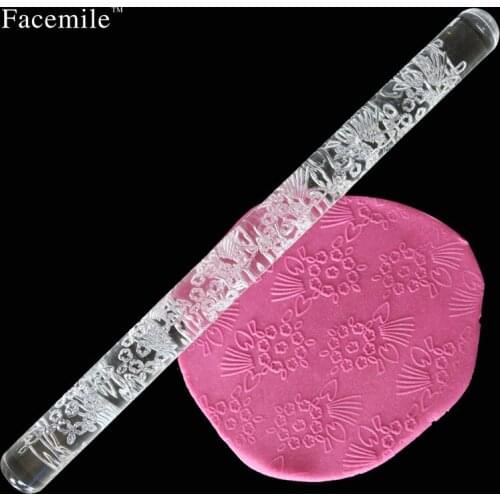Facemile DIY Acrylic Rolling Pin Fondant Flower Print Roller Kitchen Sugarcraft Dough Embosser Gift Decorating Tools