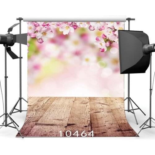 Photography Backdrops Bokeh Halos Cherry Blossom Flowers Nostalgia Stripes Wooden Floor Seamless Portraits Background