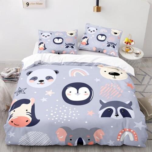 Koala Bear Duvet Cover 3D Print Panda Cartoon Bedding Set Home Textile Beautiful Bird Bed Cover Set For Kids Bedclothes 2/3Pcs