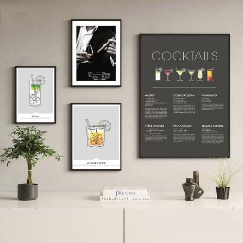 Cocktails The Classics Recipe Print Bar Poster Cocktail Whiskey Sour Mojito Picture Canvas Painting Gift Kitchen Wall Art Decor