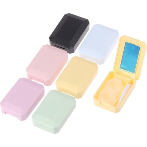 Mini Solid Color Contact Lens Case With Mirror Beauty Lens Case Contact Lens Storage Box Can