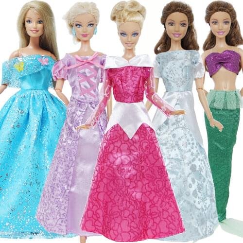 Fashion 5 Pcs/Lot Fairy Tale Dress Wedding Party Gown Princess Outfit Cosplay Clothes for Barbie Doll Accessories Baby DIY Toy