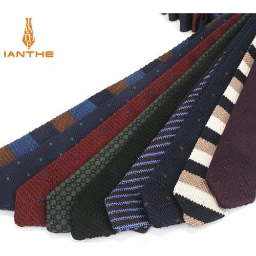 Fashion Slim Neck Tie Wedding Knitt Necktie for Men Skinny Knit Ties Man Gravata Navy Solid Stripe Dot Narrow Knitted Neckties