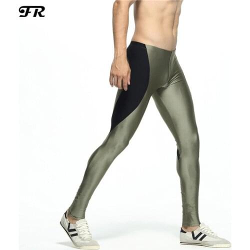 FR Mens Stitching Long Pants,Mens Tights Stretch Leggings,Mens Pants