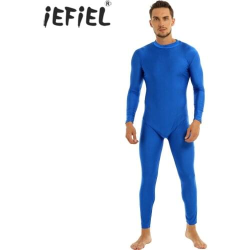 Mens Adults Well Fit One Piece Mock Neck Clubwear Catsuit Skin-Tight Solid Color Unitard Bodysuit Gymnastics Leotard Dancewear