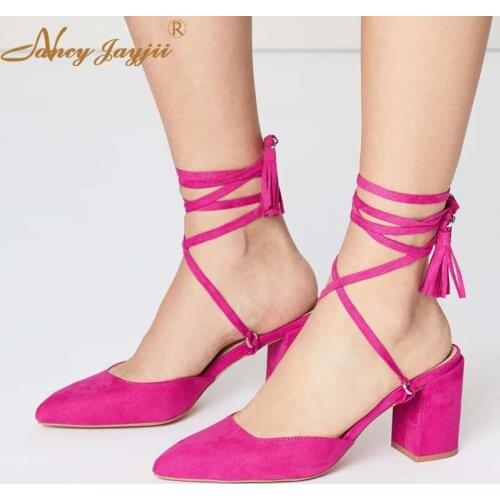 Nancyjayjii Violet Roman Style Ladies Summer Ankle Strap High Square Heels Pumps Pointed Toe Slingback Party Zapatos Shoes 4-16
