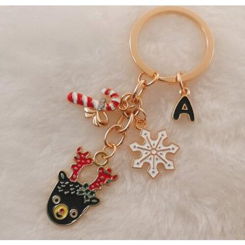 New A-Z Letter Enamel Keychain Merry Christmas Christmas Decoration Elk Pendant New Year Gift Keychain