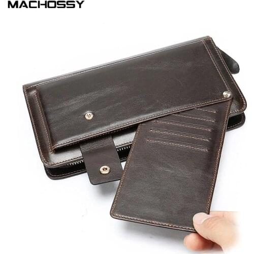 New Genuine Leather Wallets Men Cowhide Leather Clutch Man Long Purses Large Capacity Wallet Double Zipper Phone Bag For Male