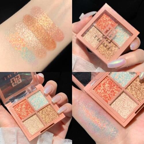 4 Colors Eyeshadow Palette Glitter Pearlescent Eye Shadow Pallete Sequin Diamond Palette Fine Silky Powder Easily To Apply
