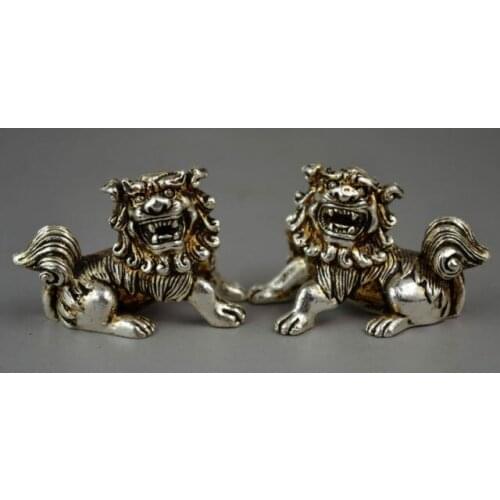 Rare Handwork Miao Silver Carving Exorcism Pair Kylin Elegant Unsurpassed Statue