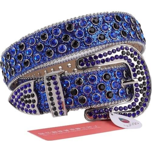 Blue Goth Belt Luxury Belt Decorative Strip Diamond Belts for Men Women Rhinestone Studded Leather Belt Buckle Fashion Waistband