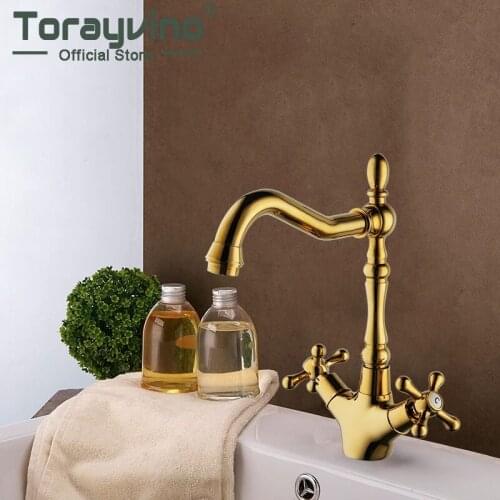 Bath Basin Faucet Gold Bamboo Design Brass Tap Bateria Wannowa Retro Double Handle Faucets Deck Mounted Mixer Taps
