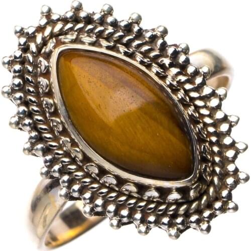 StarGems Natural Tiger Eye Handmade 925 Sterling Silver Ring 8.5 E2512