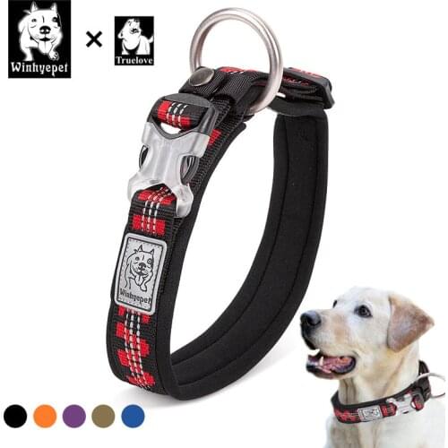 Truelove Dog Collar Reflective Soft Padded Collar Dog Training Tactical Running Embroidered Stylish Dog Collars Collier Chien