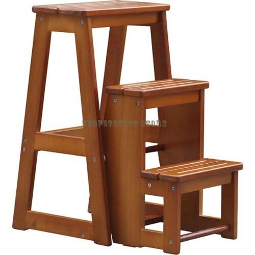 Three Layer Stair Stool Solid Wood Three Step Ladder Household Folding Ladder Dual Purpose Ladder Chair Retra
