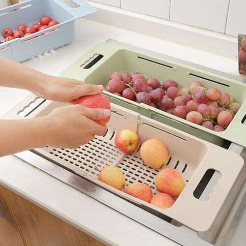 Extendable Over the Sink Colander for Washing Vegetable Fruit Adjustable Dish Drainer Sink Drain Basket Kitchen Supply Hot