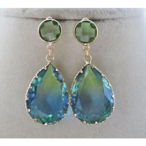 Z10889 25mm Blue Shadow Green Drop Crystal Dangle Earring CZ