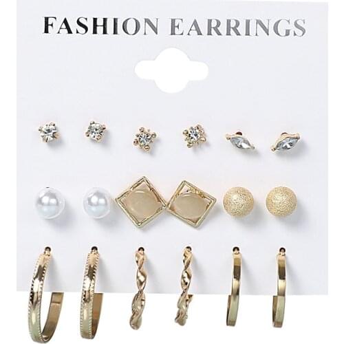 Fashion Womens Pearl Stud Earrings for Women Vintage Geometric Heart Metal Earring 2021 Trend Set Female Jewelry FREE SHIPPING