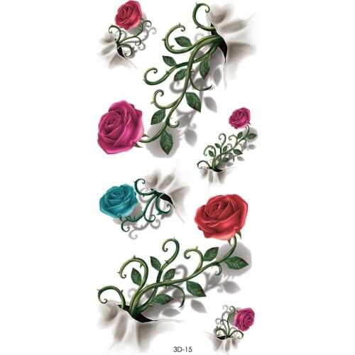 Womens 3D Colorful Waterproof Body Lip Art Sleeve DIY Stickers Glitter Temporary Tattoos Mini Rose Flower tatto
