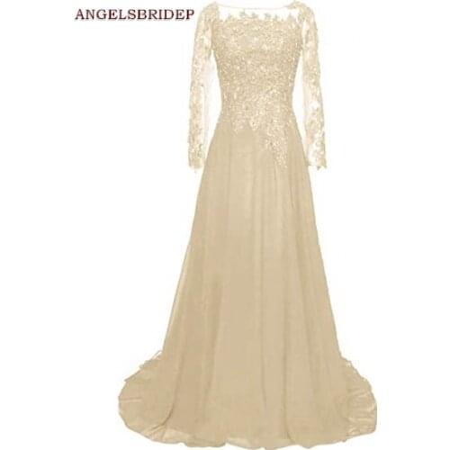 ANGELSBRIDEP Long Sleeves Evening Party Gowns Formal Abendkleider Applique Beaded Vestidos de festa Prom Gowns Plus Size