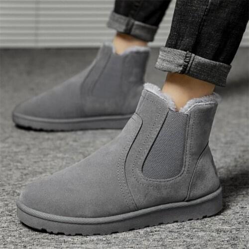 Round Toe Snow Boots Men Winter Shoes Short Plush Warm Comfortable Mens Black Grey Boots Outdoor Casual Shoes Man Cotton Boot