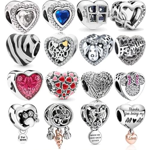 CodeMonkey 100% Real 925 Strerling Silver Heart Beads Fit Original 3mm Bracelet Love Heart Charms Beads DIY Jewelry Making