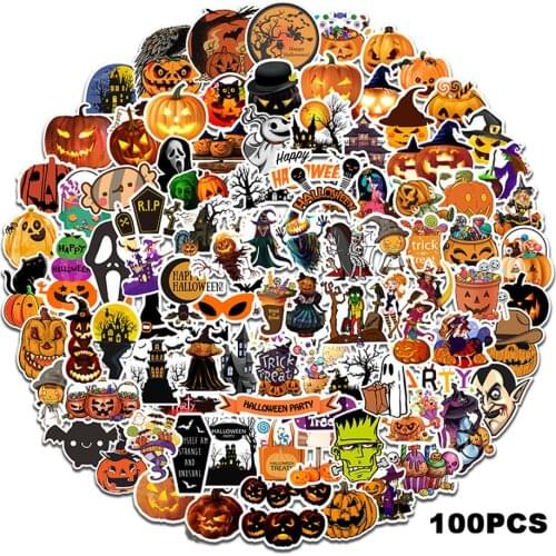 100pcs Halloween Pumpkin Decoration Graffiti Stickers Mobile Phone Case Skateboard Suitcase Waterproof Stickers